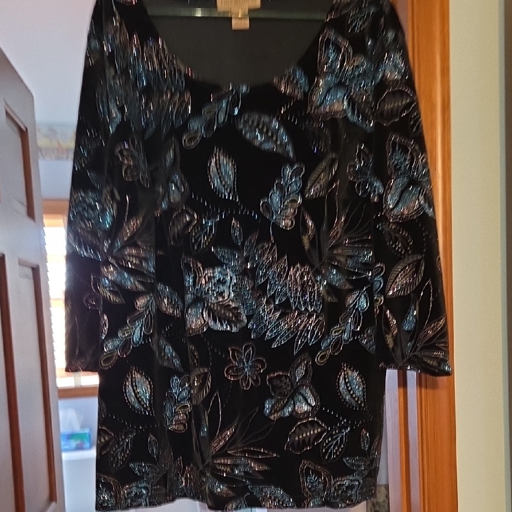 Notations Black Blouse with Blue Accents